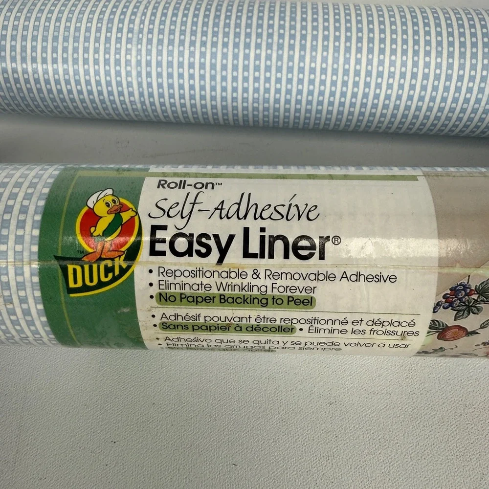 Vintage Duck Brand Self Adhesive Easy Liner BLUE STRIPE CHECK 90s Kitchen Drawer